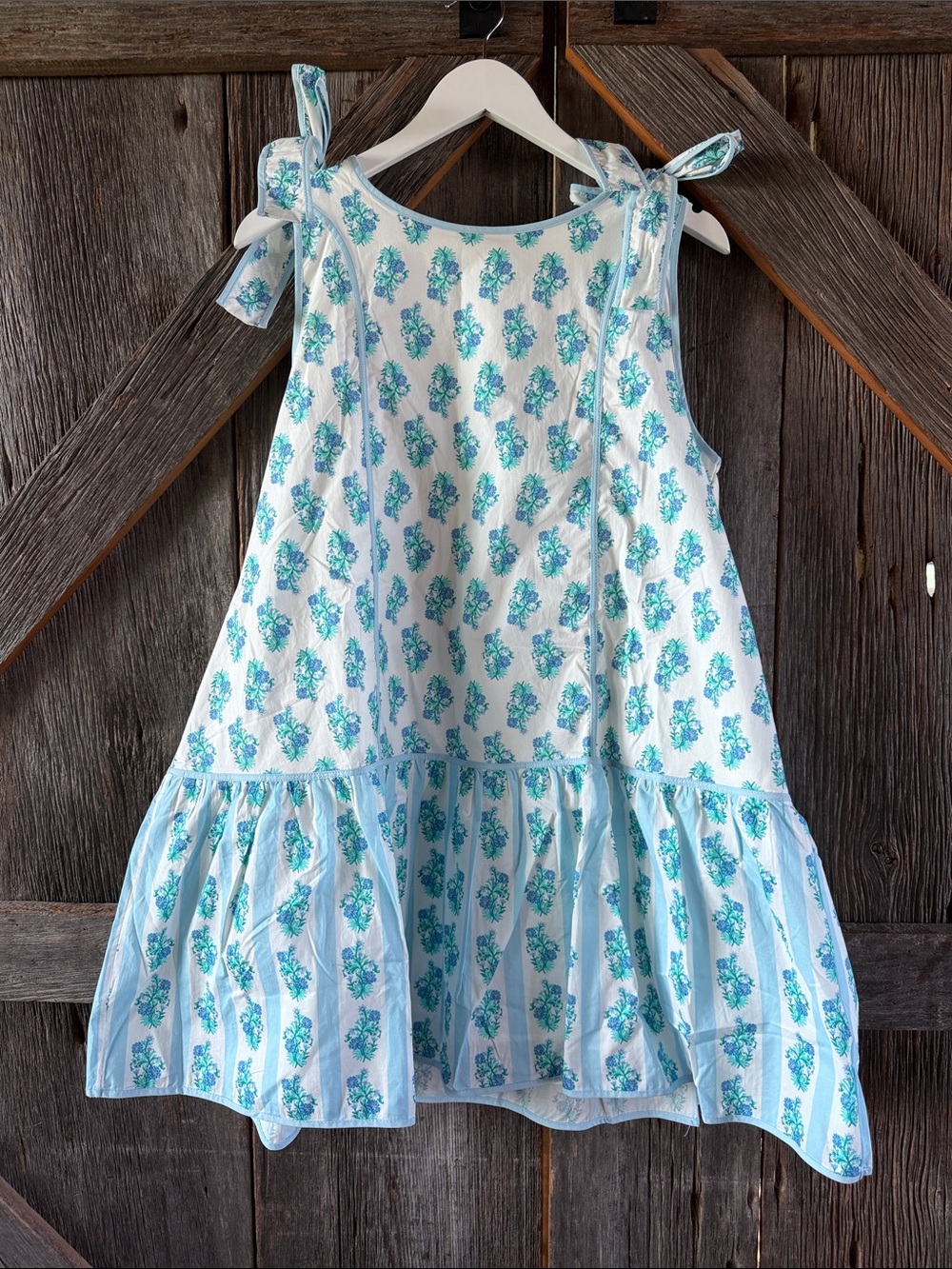 Peach Love California White & Blue Floral Tie-Shoulder Dress